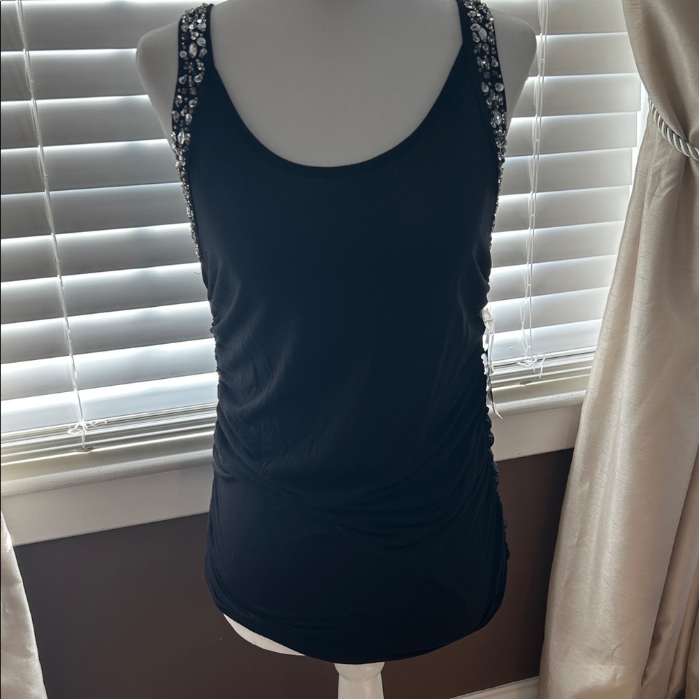 INC International Concepts Black Embellished Tank Top
